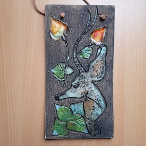 Tilgman Keramik Eivor Lang wall plaque, Swedish vintage studio pottery wall tile H12&quot;/ 30cm