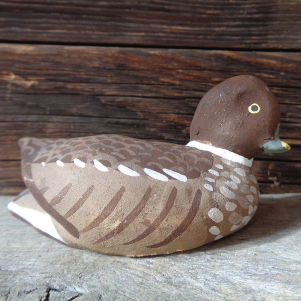 Vintage ceramic duck figurine; Signed hand painted duck L 3.5"/ 9cm