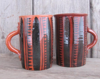 ONE Ceramic Mug; Studio Pottery; Hand Thrown Ceramic Cup; 200ml Hand Painted Cup; Brown Ceramic Mug; Scandinavian Pottery