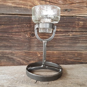 Swedish vintage candle holder H6"/ 16cm; Wrought Metal & Glass Candlestick holder, Tealight holder