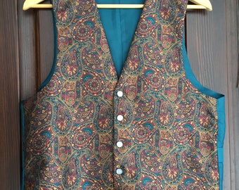 Unworn vintage classic mens vest by BHS made in Britain, pit to pit 20"/ 51cm, Paisley pattern vest