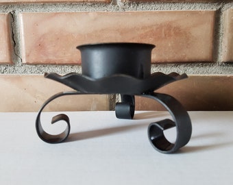 Swedish vintage metal tea candle holder tripod; Black painted metal tealight holder