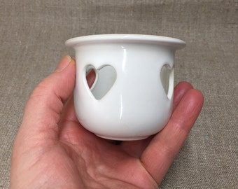 Swedish vintage Höganäs Keramik white tealight holder; Stoneware votive holder dia ~3"/ 8cm; HOGANAS ceramic