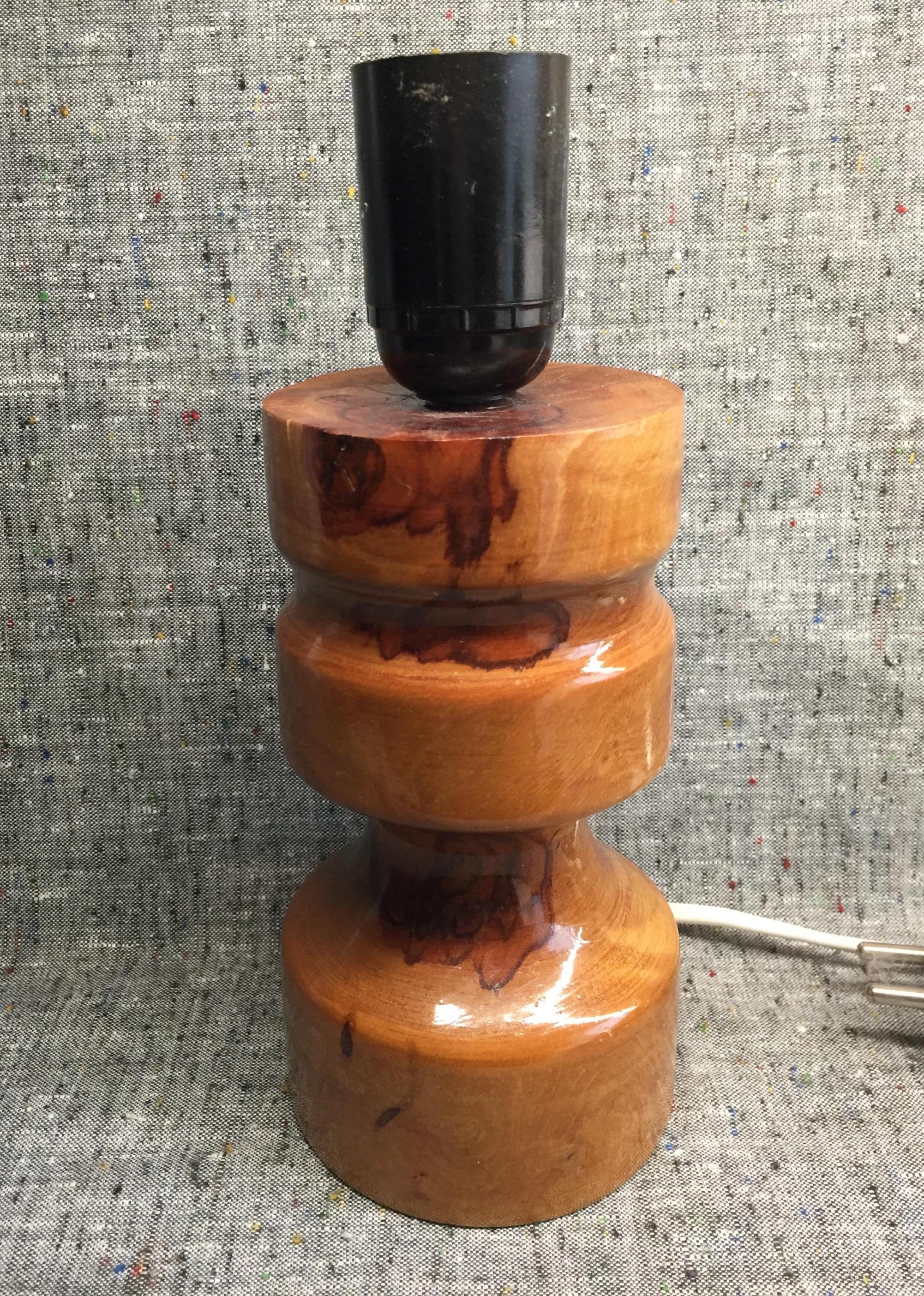 Scandinavian Vintage Turned Wood Lamp Base H8.5"/ 22cm, Desk Light for E27 Bulb