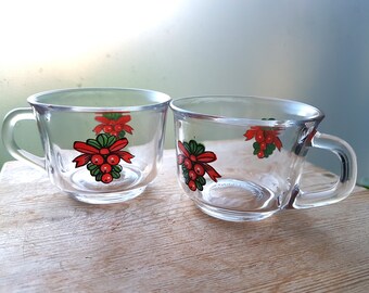 Pair of Arcoroc France cups with Lingonberry print 90 ml small glass cups