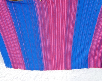 47"x 65" Vintage Blanket, Twill Weave Woolen Throw; Blue & Pink Striped Blanket made in England