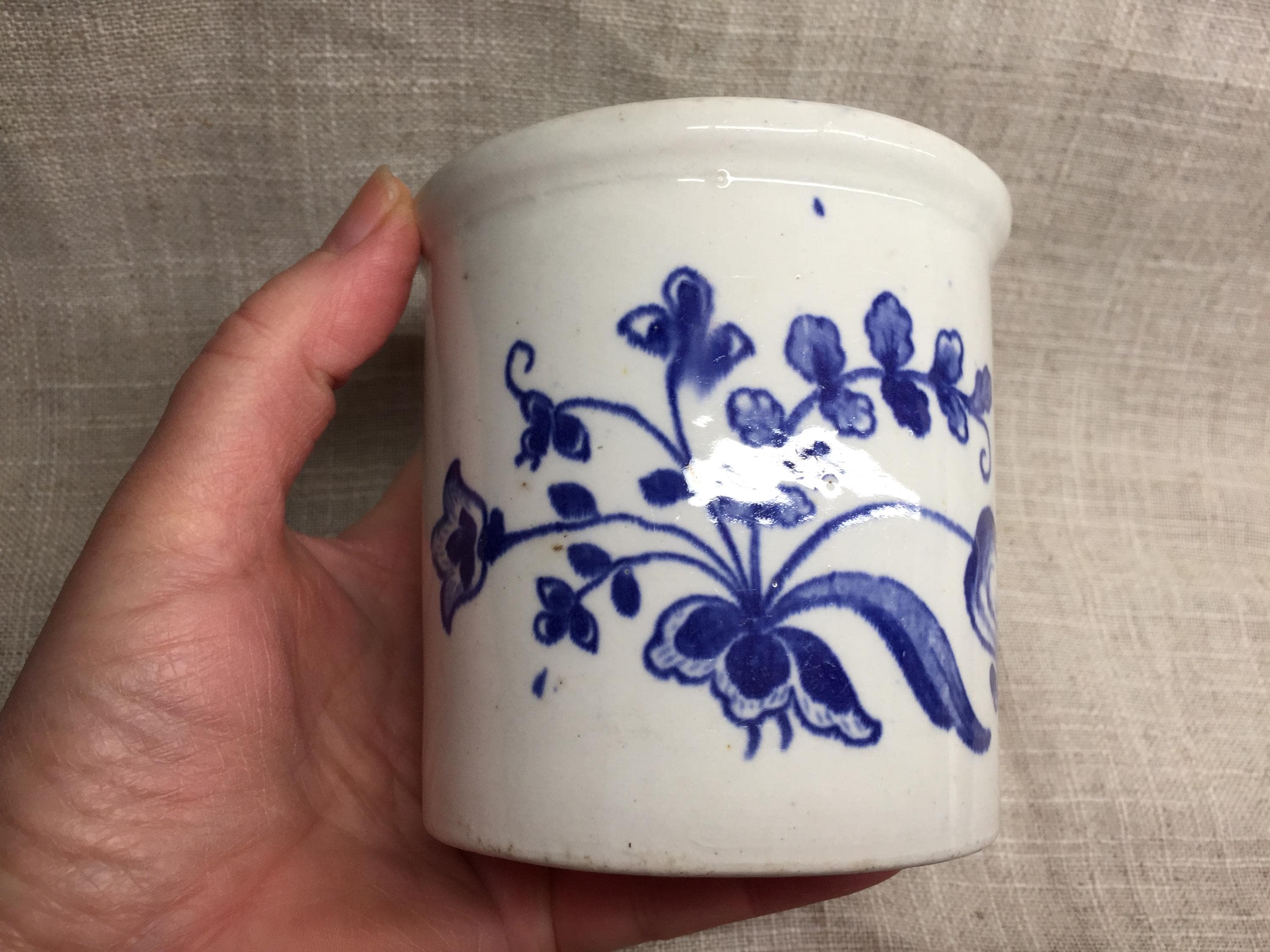 直径9.5 cmの青い花柄のアンティークホワイトセラミックポット - Etsy 日本