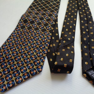 100% Silk Necktie; Vintage Necktie; Rayne Buck Pure Silk Tie made in England; Black Necktie with Yellow & Blue Patterns; Gift for Him
