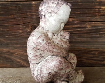 Danish vintage art pottery Michael Andersen Keramik Boy with Puppy figurine in Persia glaze
