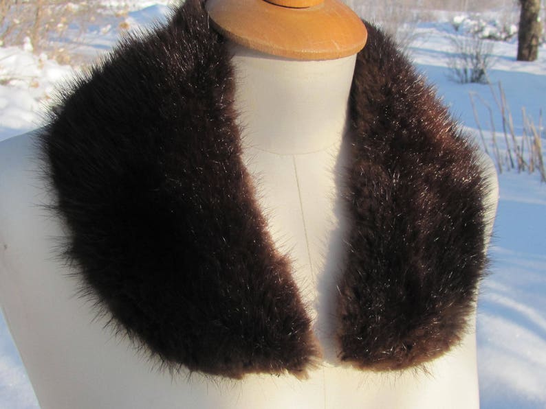 cuello de piel de visón vintage sueco; Cuello de piel auténtica marrón oscuro sin forro; Piel de visón auténtica de 23"/58 cm para cuello de abrigo imagen 3