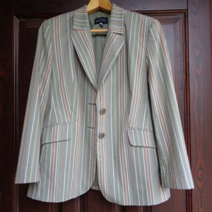 Vintage blazer size L/ GB 18, BARISAL Women's jacket, Striped blazer Taupe & Peach