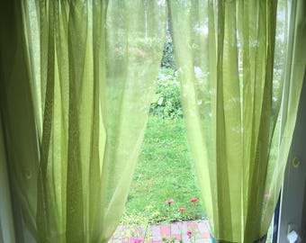 3-teiliger Küchenvorhang; Schwedische Vintage Scheibengardine in Hellgrün (2 x W58 x H68)