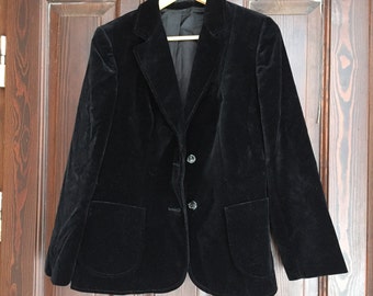 St.Michael vintage solid black velvet jacket made in UK; Cotton velvet slim fit blazer size M, EUR 38-40