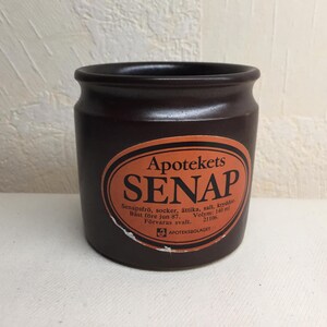Höganäs Kullabygdens Keramik Dark Brown Stoneware Jar 1/8L, Swedish vintage ceramic mustard jar