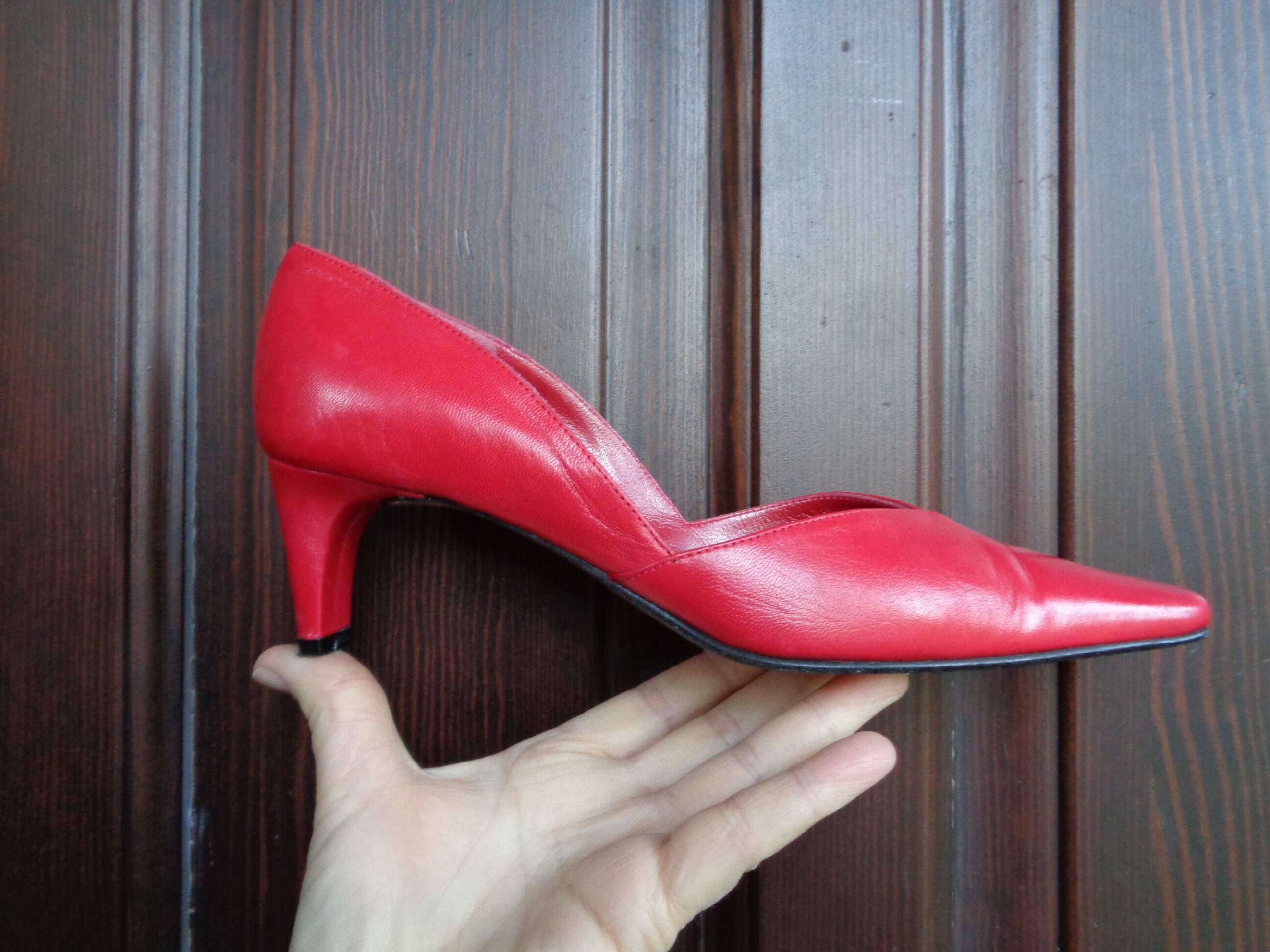 VERO GUOIC レッド細ヒールパンプス 36 イタリア製
