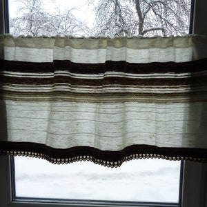 Vintage kitchen curtain H21&quot;x W47&quot; Ivory & Brown woven stripe curtain