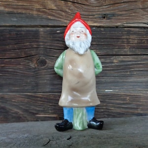 Vintage gnome figurine H 6.5&quot;/ 17cm Hand painted garden gnome with apron