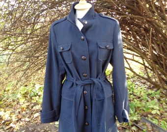 Vintage coat 70% Wool coat size M / UK14 / US10; Navy military style overcoat length 37"/ 94cm