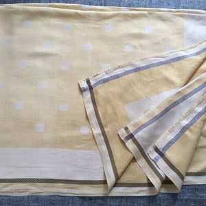 Swedish Vintage Pale Yellow Damask Linen Tablecloth 50&quot; x 68&quot; Easter Tablecloth