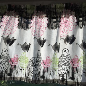 H18"x W60" Cotton kitchen curtain with Flowers & Birds