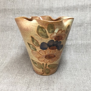 La Poterie Provence France studio ceramic vase H4&quot;/ 10cm; French vintage hand painted terracotta pottery