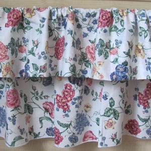 H14"x W94" Vintage curtain valance with flowers, Kitchen curtain; Double layer valance