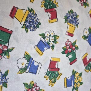 Retro Cotton curtain with flower pots W57&quot;x H30&quot;- 60&quot;