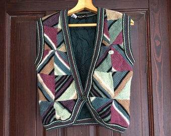 Reina made in Italy vintage waistcoat size S/M; Patchwork style vest from knitted squares