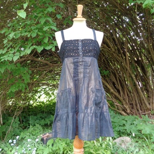 Vintage Dress size UK8 River Island Cotton Dress with Metallic Fibres Elevated Waist Strap Dress Mini Dress with Glitters Party Dress image 1