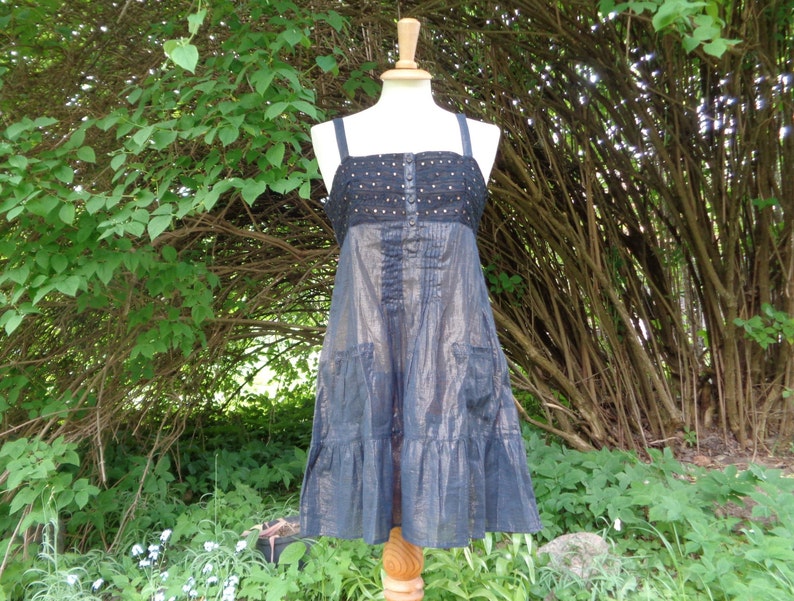Vintage Dress size UK8 River Island Cotton Dress with Metallic Fibres Elevated Waist Strap Dress Mini Dress with Glitters Party Dress image 1