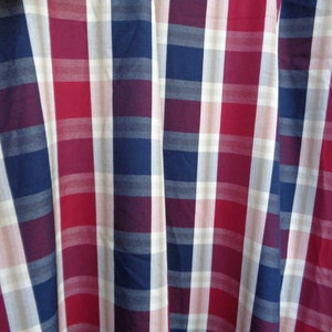 Kitchen Curtain, Vintage Curtain Panel H65"x W47" Wine Red, Beige & Navy Blue woven plaid pattern curtain