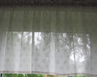 Swedish vintage kitchen curtain H22"x W58" Sheer privacy curtain
