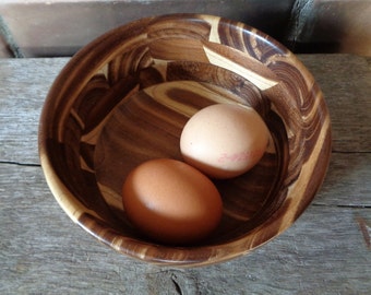 Swedish vintage segmented wood bowl dia 6"/ 15cm. Round turned wood dish