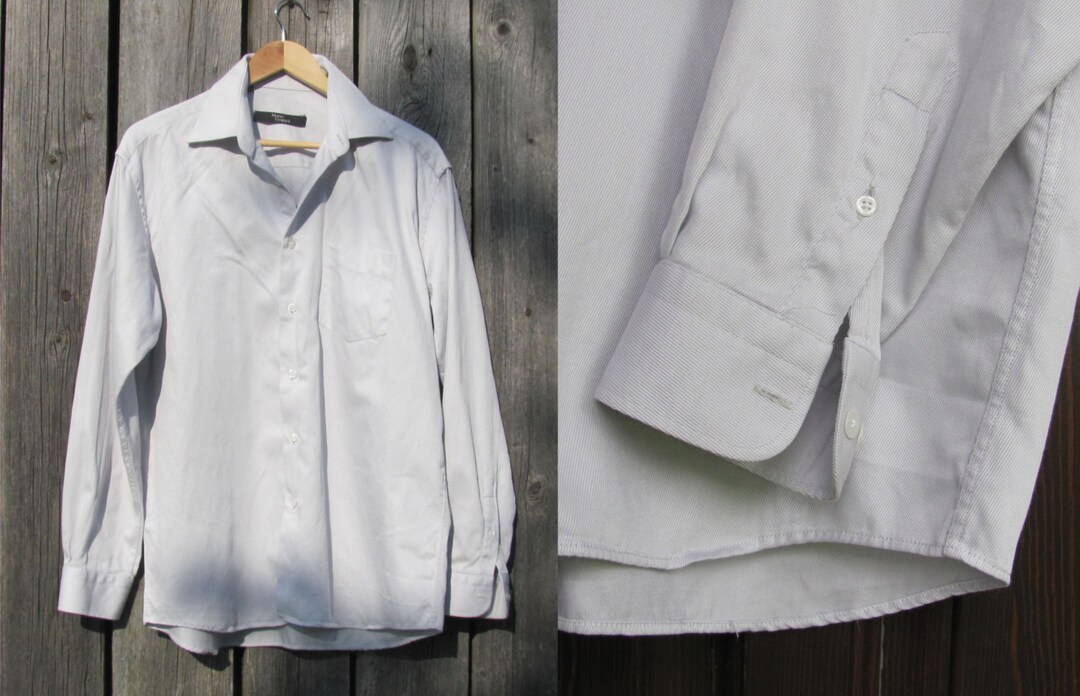 Vintage Men's Shirt Mario Grappa Dove Gray Twill Cotton Shirt Long ...