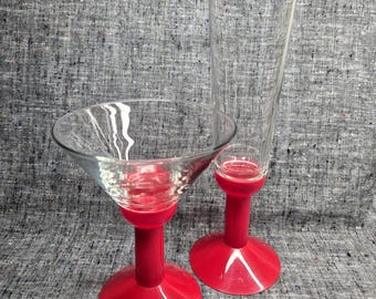 Bodum Oktett Glasses with red plastic stems, Cocktail & Champagne glasses