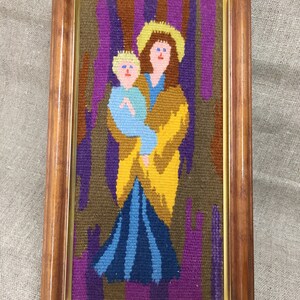 Ready to hang framed handwoven Flemish tapestry with Our Lady with Baby Jesus H9.5&quot;/ 24 cm