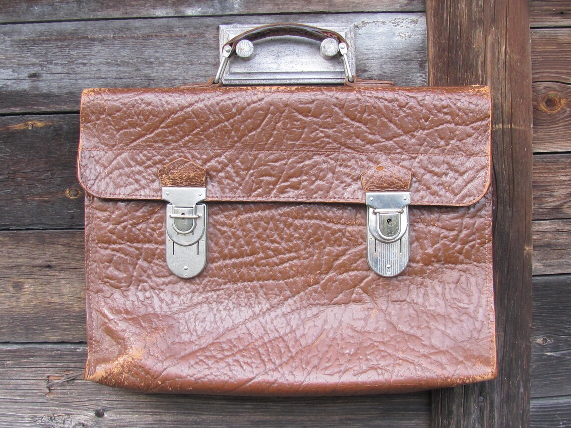 Antique Leather Briefcase H12x L16 Large Tooled Etsy