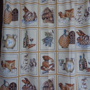 Swedish Vintage Curtain featuring Kitchen, Food & Wine; Plain Cotton Curtain H57.5&quot;x W38.5&quot; Retro Curtain; Kitchen Curtain with Print