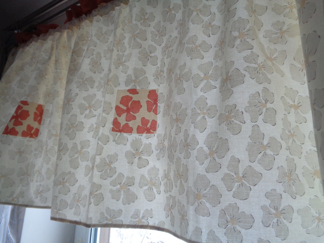 Vintage Kitchen Curtain With Floral Print H24x W79 Cream & Terracotta