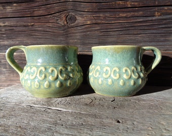 Pair of Vintage Coffee Cups volume 120ml; Mint & Sage Green Espresso Cups, Demitasses