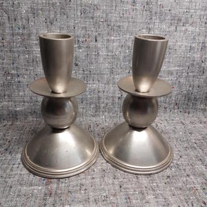 Pair of GAB TENN candle holders; Swedish vintage pewter candlesticks
