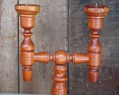 Vintage Candle Holder Wooden Candelabra for 2 Candles Turned Wood Candle Holder Shabby Chic Vintage Home Decor Turned Wood Candelabra