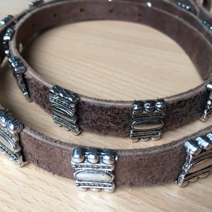 Brown real leather & metal belt for 31&quot;- 35&quot; Narrow genuine leather belt