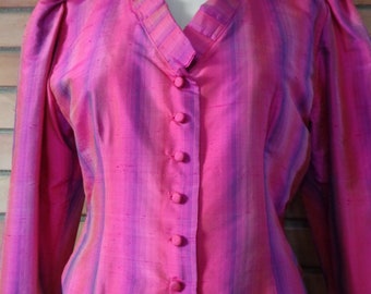 Vintage silk jacket; Vivid striped Fuchsia Pink Bavarian style short jacket size S, EUR 36