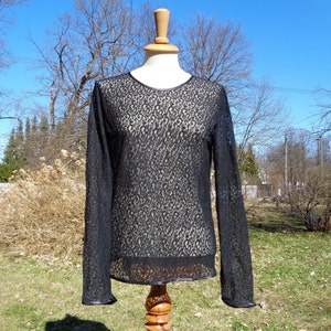 80s Vintage Handmade Lace Blouse size S; Black Lace Pullover Top; Lace Fabric Blouse; Black Top; Long Sleeve Blouse Vtg