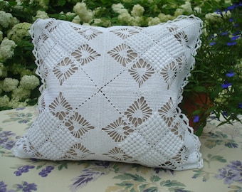 Vintage gehäkelte weiße Baumwolle Kissenbezug; Kleiner gehäkelter Kissenbezug 40x14; Dekorativer Kissenbezug; Irish Lace Häkelkissenbezug, Vtg