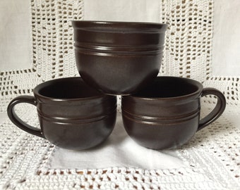Juego de 3 tazas de gres Hoganas Keramik vintage suecas de 100 ml; Semitasses marrón oscuro Höganäs Stengods Sverige