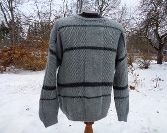 Vintage hand knitted pullover, Gray sweater size L, XL to fit chest 44"- 48"