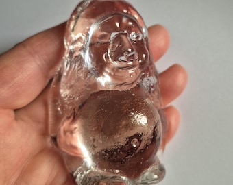 Figura de troll de cristal vintage sueco de 8 cm de alto; pisapapeles de troll de cristal transparente con parte trasera plana