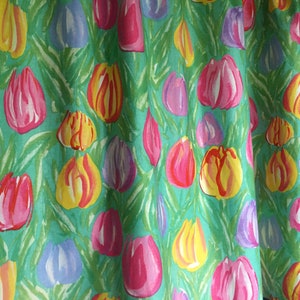Vintage kitchen curtain H25"x W59" Multicolor Tulip print cotton curtain